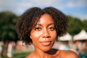 African american female with black natural curly hair