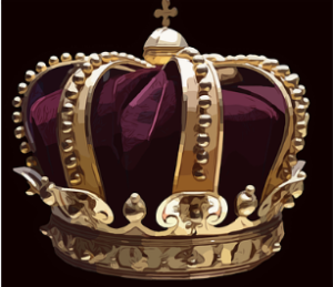 Image of a golden crown with a burgundy velvet hat inset.