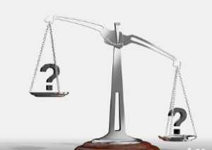 Silver scale with questions marks in an imbalance.