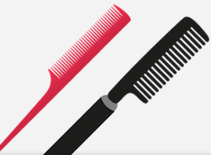Image of red tail comb and black wide tooth comb.