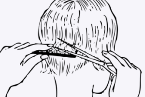 A drawing of a scissor-over comb cutting technique.
