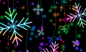 Multi-coloured snowflake lights.