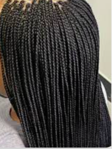 Long, black small braid extensions.
