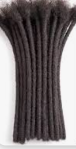 A bundle of dark brown dreadlocks extensions.