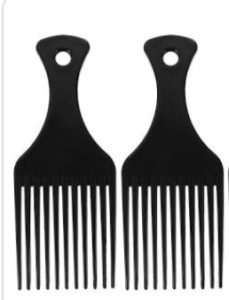 Two black afro picks.