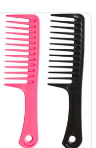 A pink and a black wide-tooth comb.