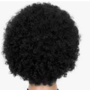 Back view of a head of black, super curly afro hair.