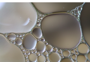 Water droplets with oily residue.