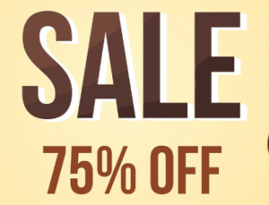 A 75% off sale sign.