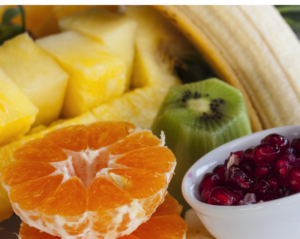 Various fruit cut in cubes.