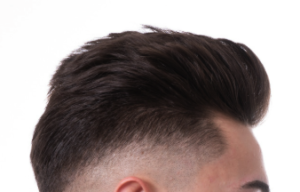 Straight hair cut in a hi-top fade.