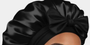 A head with a black hair bonnet.