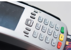 Close-up of a card payment terminal keypad