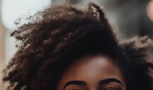 Super curly dark-brown 4C hair.